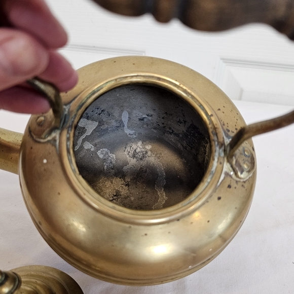 Vintage Brass Wood Teapot Decor Old World Aesthetic - Picture 6 of 9